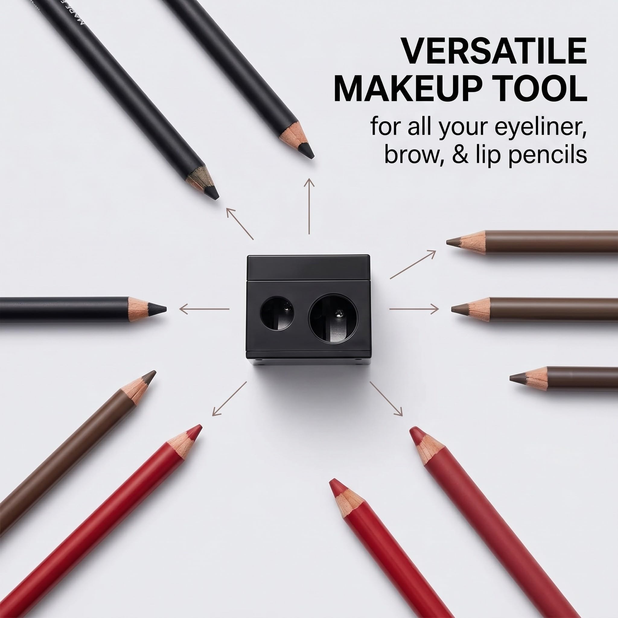 2 Pezzi Temperino Matita Occhi, Temperino Per Matite Trucco, Design a doppio foro, Lip Liner E Matite Per Sopracciglia Di Varie Dimensioni, Facile Da Pulire E Adatto Ai Viaggi (Nero,B)