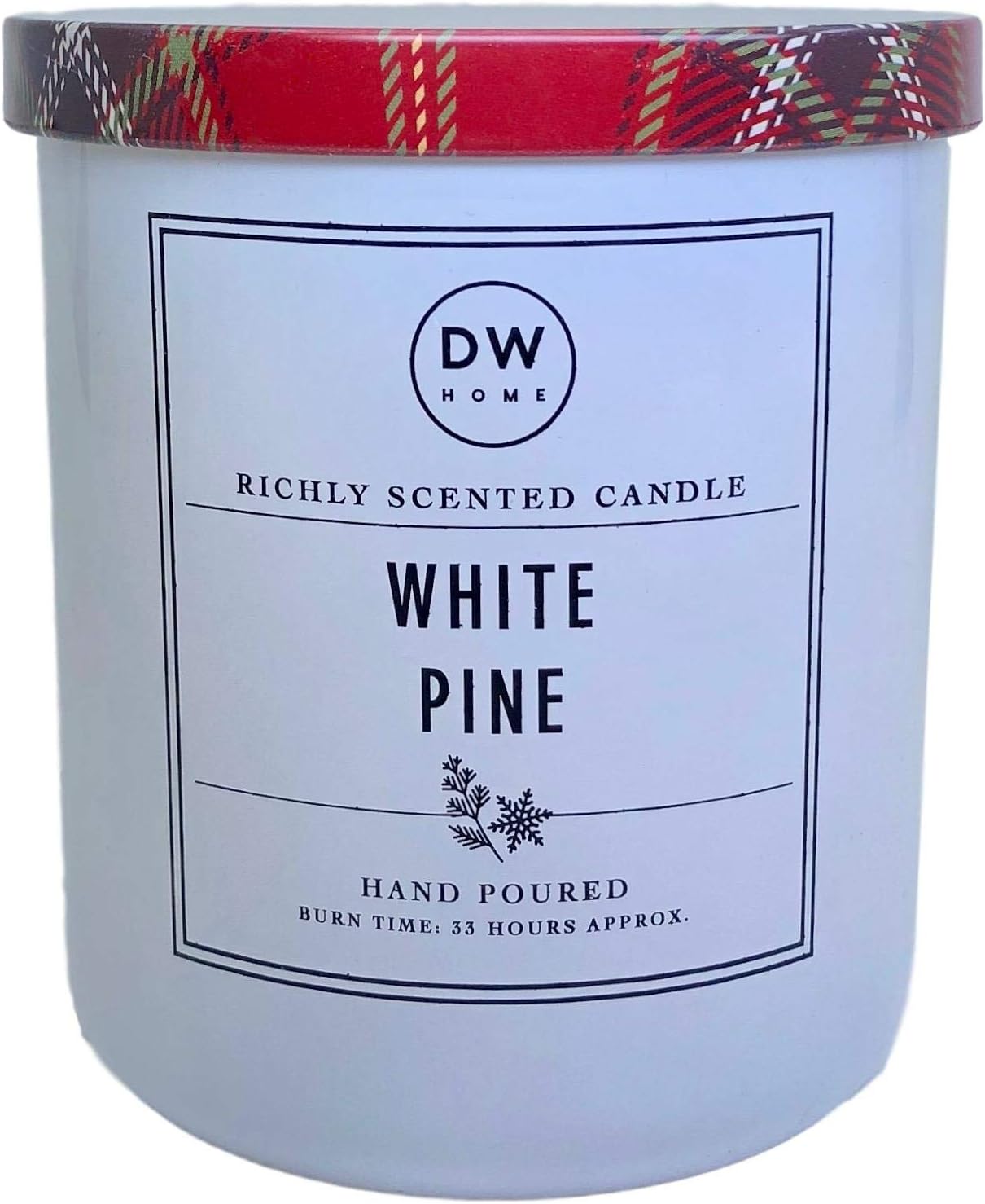 DW Home White Pine Scented Candle with Plaid Lid Home