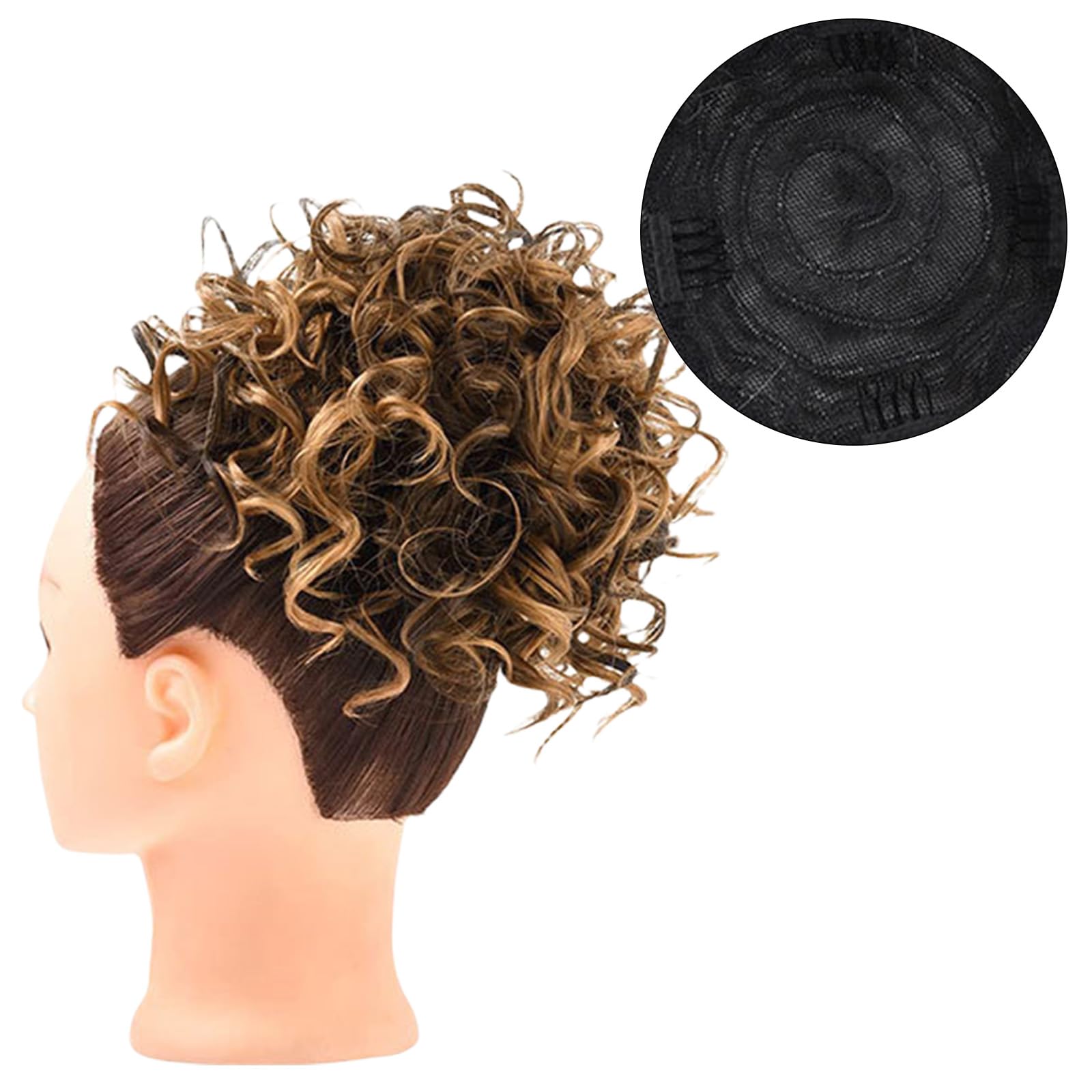 Messy Bun, Short Curly Drawstring ,Extension Loose Bun Hair ,Pieces for Women High Temperature Synthetic Bun Extension 60g Black (T4-27A) - Image 2