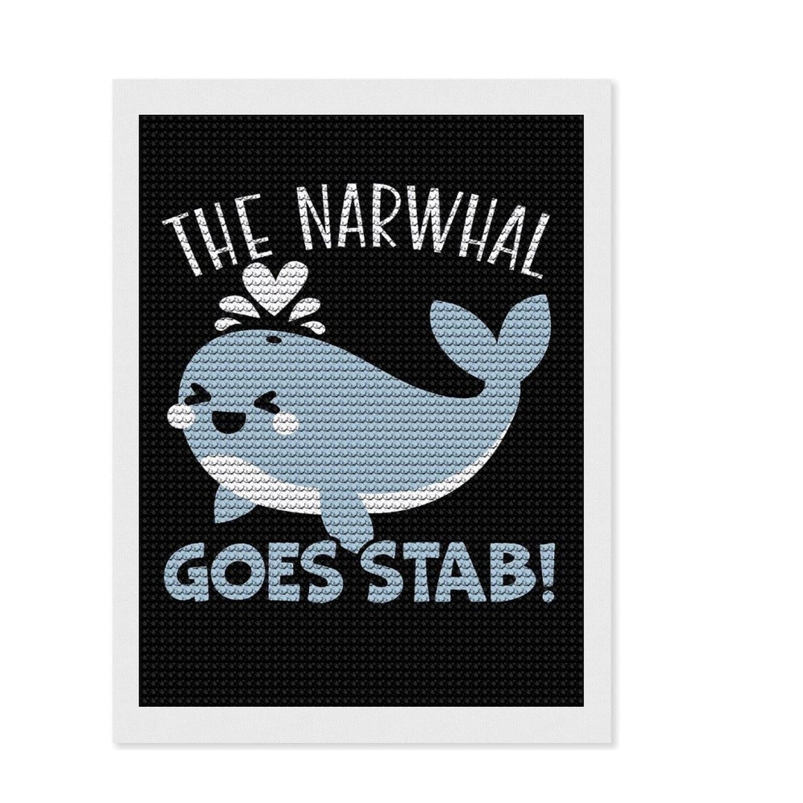 Junmoney The Narwhal Goes Stab Diamond Art Canvas 12"x16", for Women, Simple to Start, Modern Decor, Gift Idea, Nice Detail and Sparkle