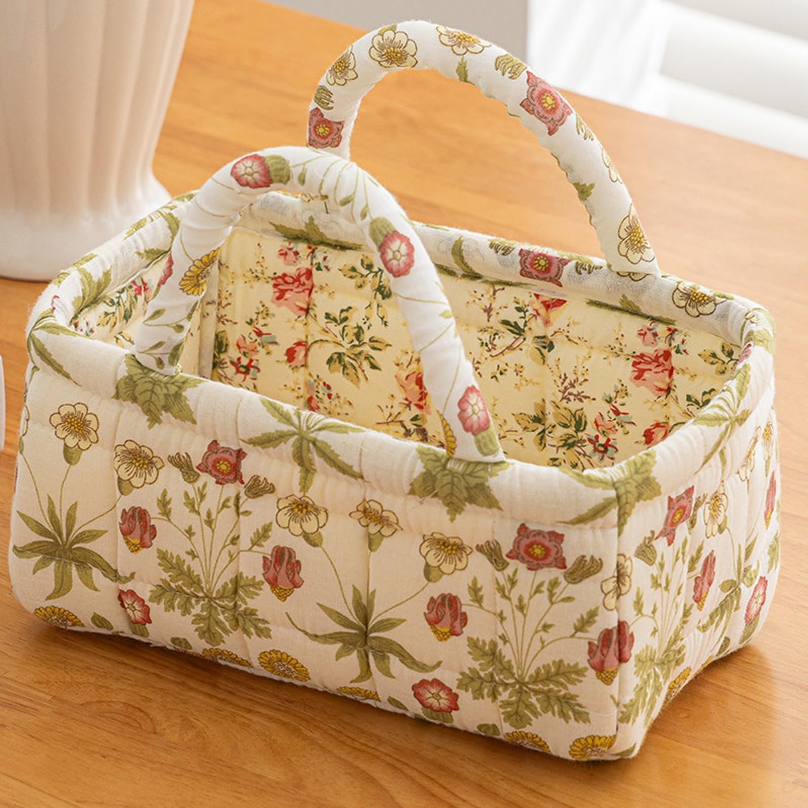 Floral Fabric Storage Basket – Portable Collapsible Laundry Bin with Handles, for Closet, Bedroom – Stores Socks, Keys, Toys(Floral P2-21)