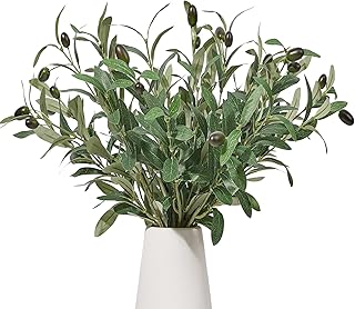 5PCS Faux Olive Branches for Vase Fake Plants with 72 Leaves Artificial Greenery Stems Green Bran...