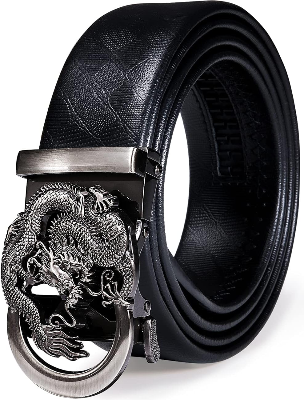 Barry.Wang Men's Ratchet Belt - Genuine Leather, Automatic Buckle, Size 45-54 Inch (Dragon Black) - View #5
