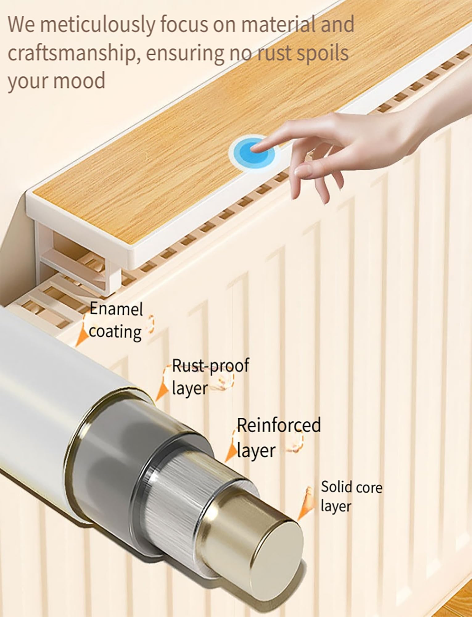 Questa mensola Galleggiante in Legno per termosifone, Senza Bisogno di forare, Misura 40 cm/15,7 Pollici ed è Un Elegante ripiano di Copertura Nero per termosifone.