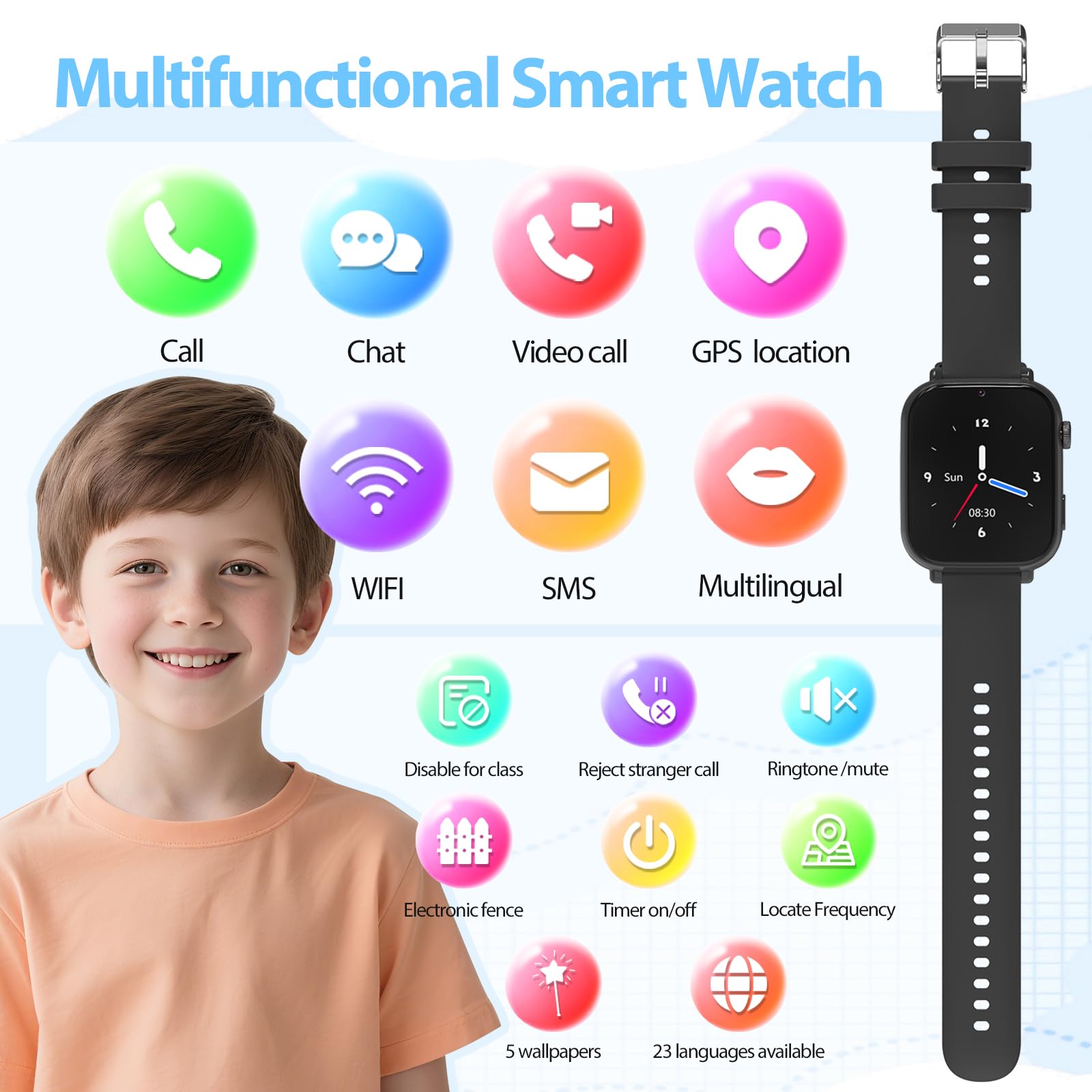 PTHTECHUS Montre Connectée Enfant GPS 4G, Smartwatch Téléphone pour Filles Garçons avec Appel SOS Podomètre Vidéo Mode Classe, Montre Cadeau pour Enfants 5-12 Ans (Noir)