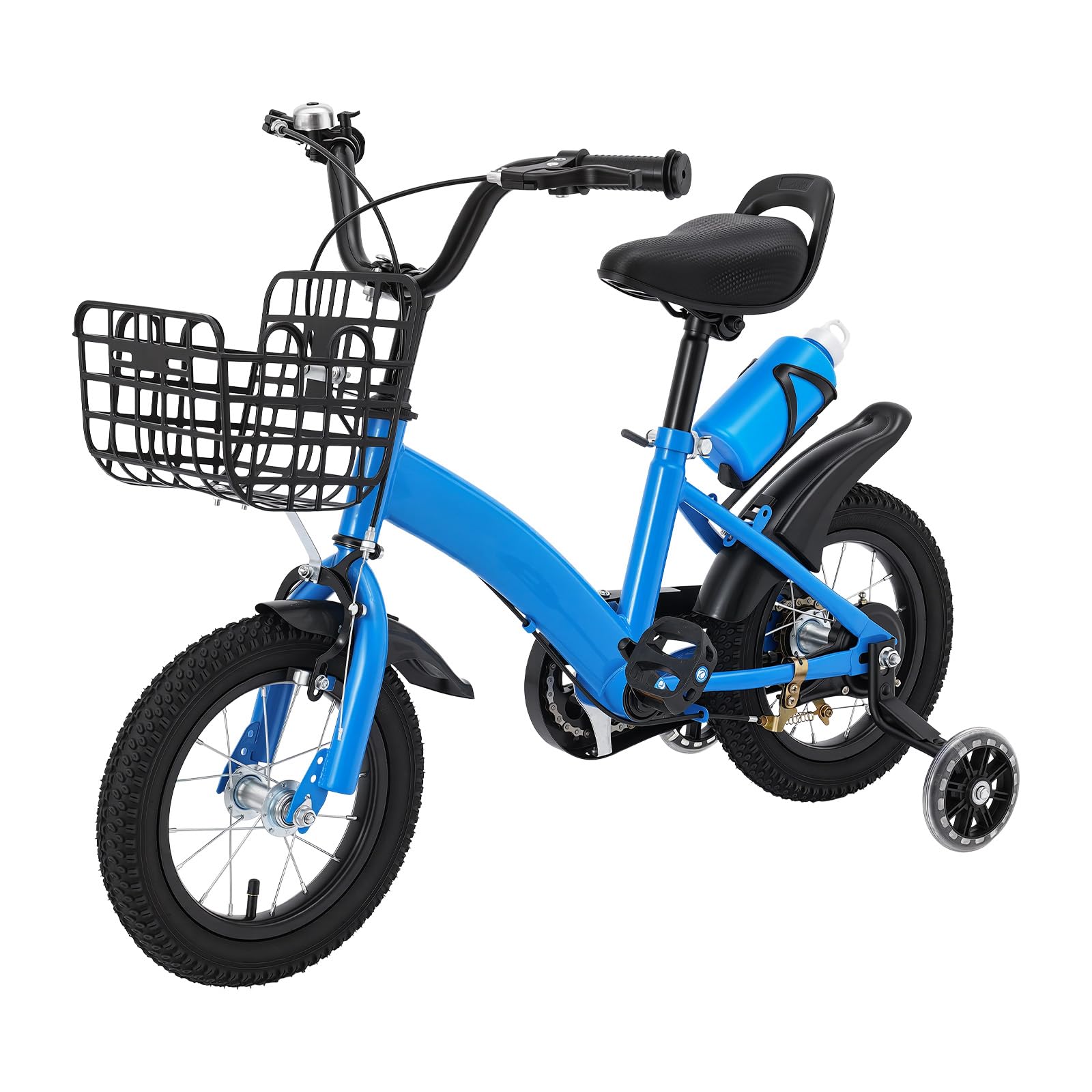 Bicicleta infantil de 12 pulgadas azul para niñas y niños con