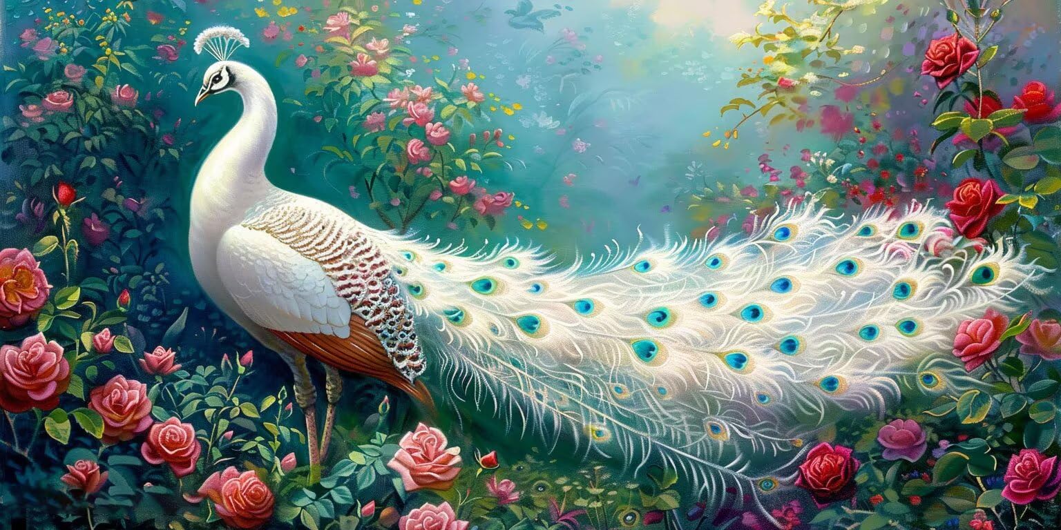 Peinture par Numéros Kit Adultes, Paon Blanc, 80x110cm 4JGWX-12