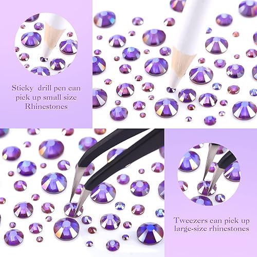 Miniatura 10 de TecUnite 2000 piezas de gemas de imitación de diamantes con espalda plana 6 tamaños 15-6 mm con pinza y bolígrafo de recolección para manualidades