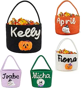 Personalized Halloween Baskets for Kids Custom Halloween Candy Basket with Name Trick or Treat Bags Pumpkin Bucket Gifts for Boys Girls Home Decor