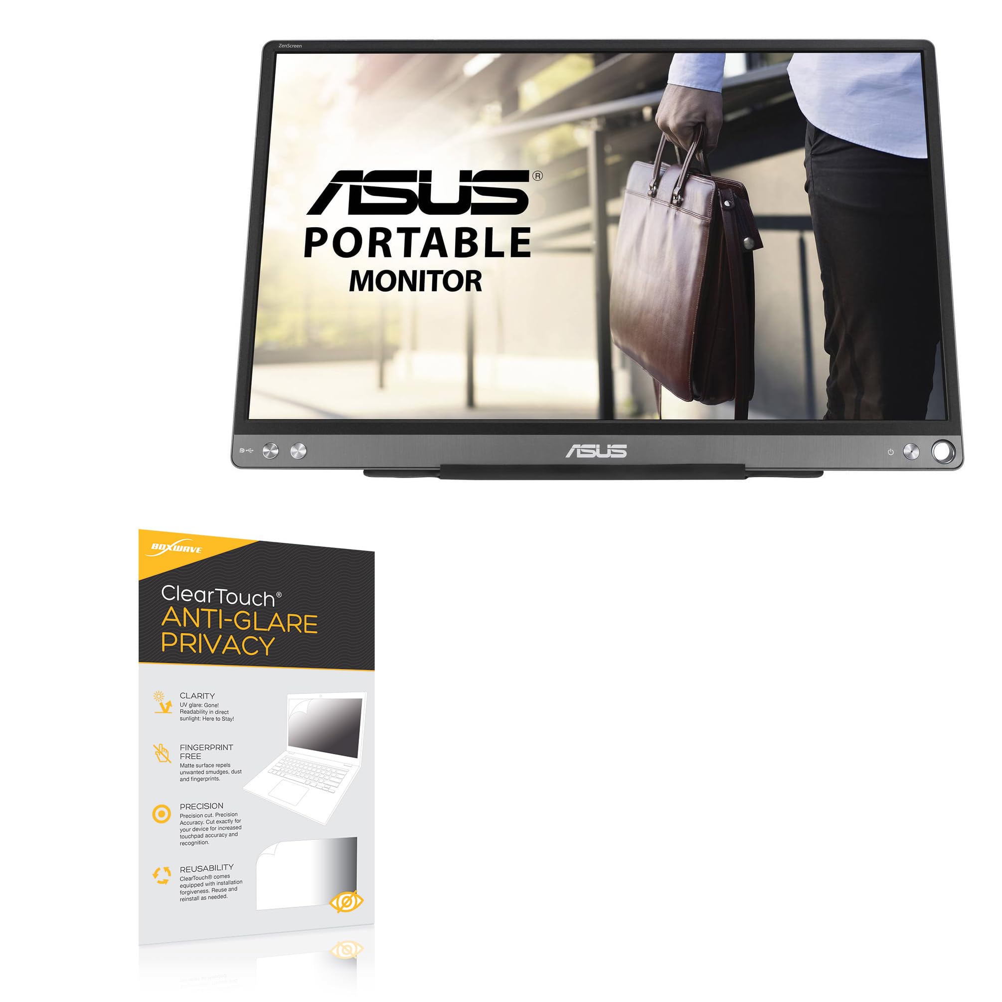 BoxWave Screen Protector Compatible With ASUS ZenScreen MB16ACE - ClearTouch Anti-Glare Privacy (2-Pack), Privacy Screen Protector Flexible Film Anti-Glare