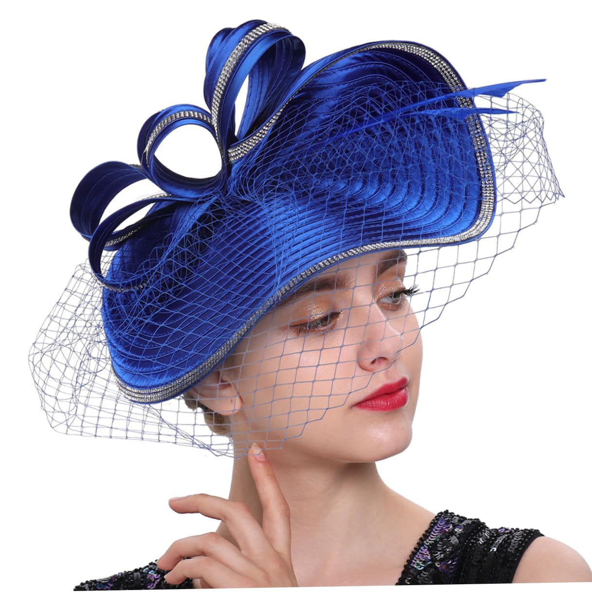 TOYANDONA Cappello Fascinator Donna Superficie Liscia in Canapa Blu Elegante e Riutilizzabile Accessorio Raffinato alla Moda per Tea Party per Occasioni Speciali