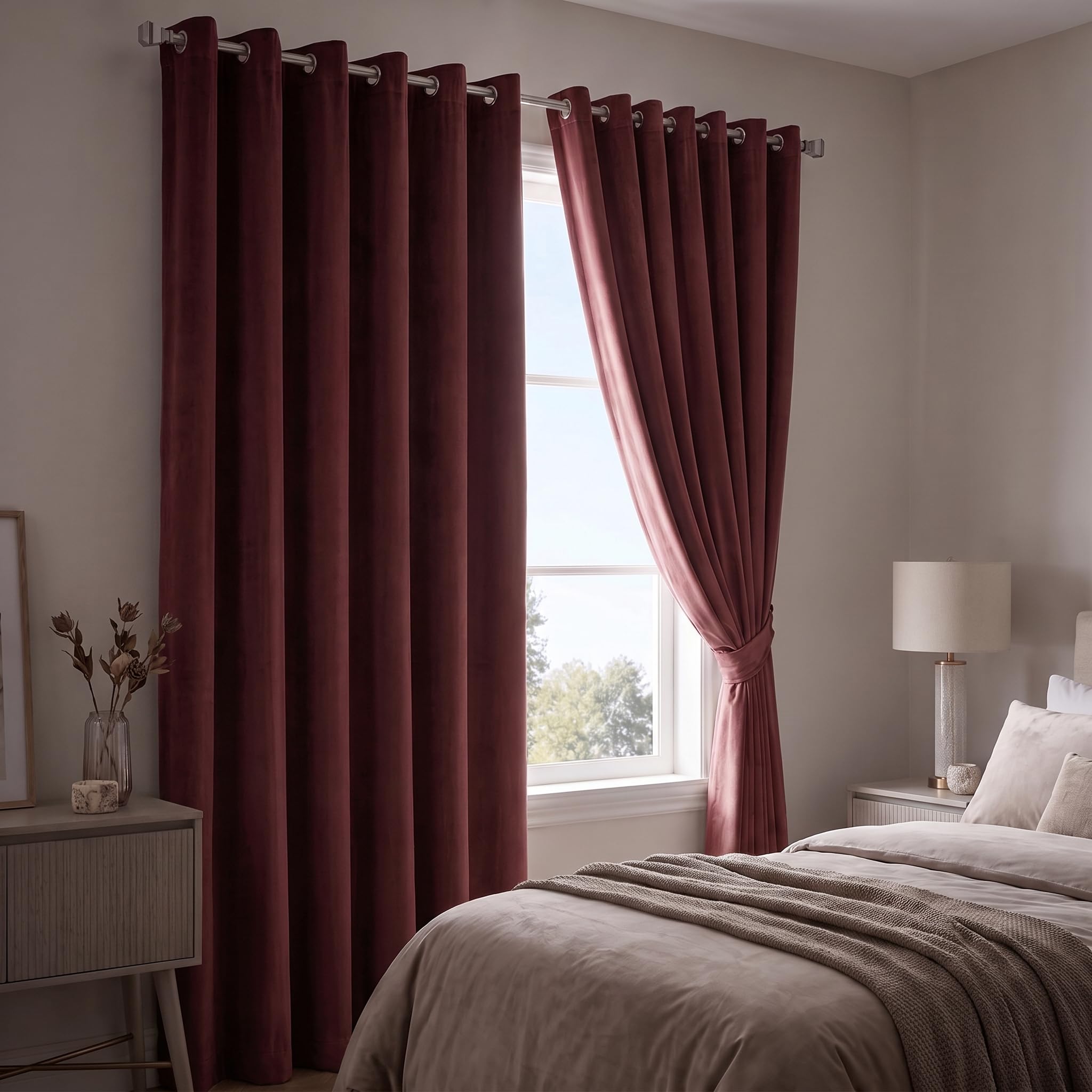 Opulent Dreams Livingroom Curtains Velvet Eyelet 66"x54" 2 Panels -Burgundy