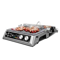 Cecotec Barbecue Grill Elettrico con Griglia Rockn’Grill Bistro. 2400W, Cottura Sana, Senza Fumo, Controllo Sfioramento, Piastre Temperatura Indipendenti, Sonda Temperatura Inclusa, Piastre Staccabili