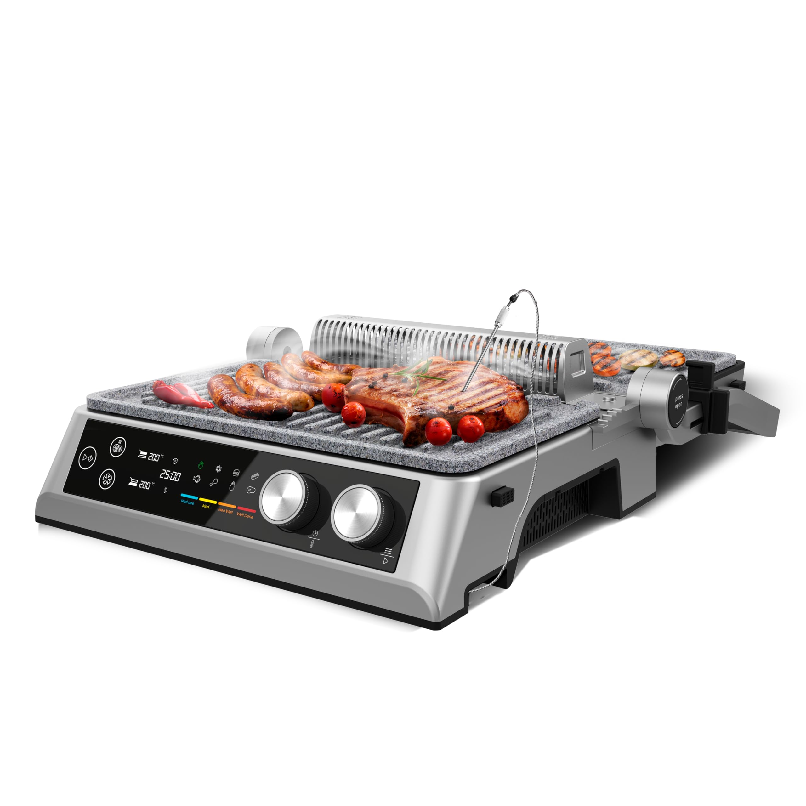 Cecotec Barbecue Grill Elettrico con Griglia Rockn'Grill Bistro. 2400W, Cottura Sana, Senza Fumo, Controllo Sfioramento, Piastre Temperatura Indipendenti, Sonda Temperatura Inclusa, Piastre Staccabili