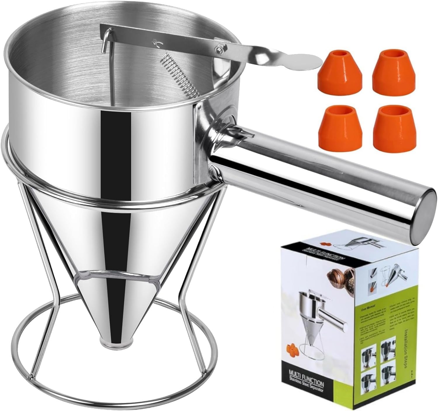 Piston Funnel Cake Maker with Stainless Steel Funnel Cake Dispenser with Stand for Cupcakes, Takoyaki or any Baked Goods (0.6L)