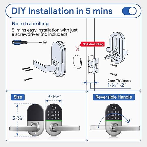 Miniatura 5 de Cerradura de puerta inteligente con asa cerradura de puerta con teclado para puerta delantera - Cerradura de puerta de entrada sin llave - Cerradura