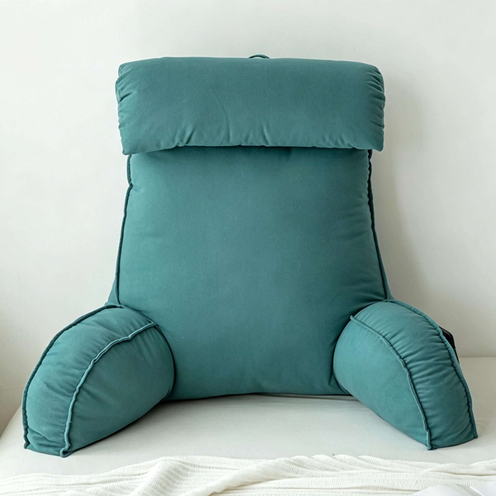 Hruile Cuddle Cushion with Headrest, Reading Pillows for Sitting in Bed Adult & Kids, Back Support Cushion with Detachable Neck Roll, Washable Backrest Support Pillow (75×40×55cm,Dark Green)