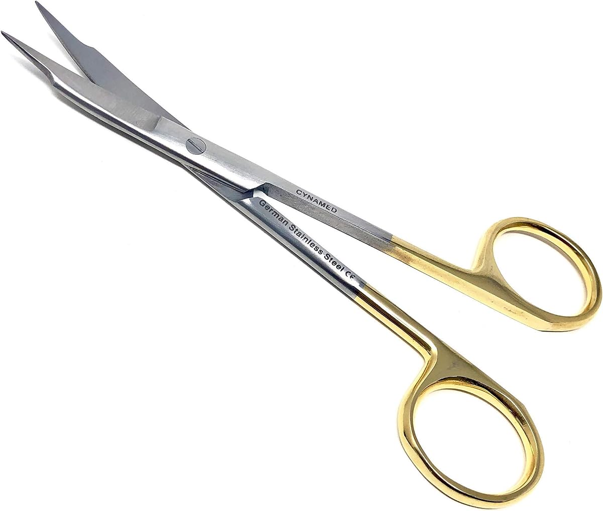 Goldman Fox Scissor 13 cm - Super Cut Sharpness - Premium Quality German Stainless Steel - Gold Handles by Cynamed (Curved Blades) …