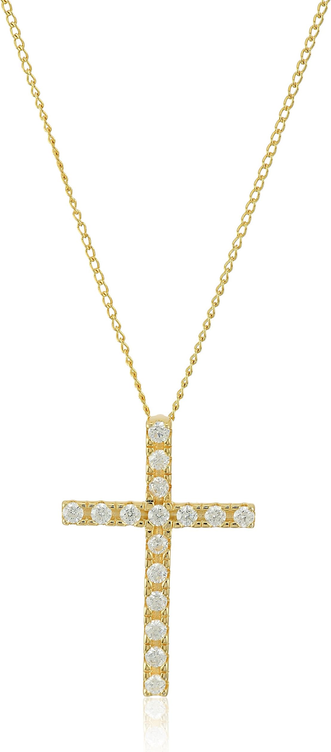 Amazon Essentials Sterling Silver and Zirconia Cross Pendant Necklace, 18" (previously Amazon Collection)