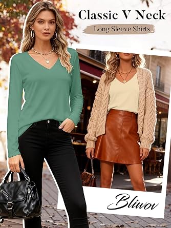 Bliwov 2 Pack Womens Long Sleeve V Neck Tops Fall Winter Outfits Spring Trendy T Shirts 2026 Casual Fashion Clothes