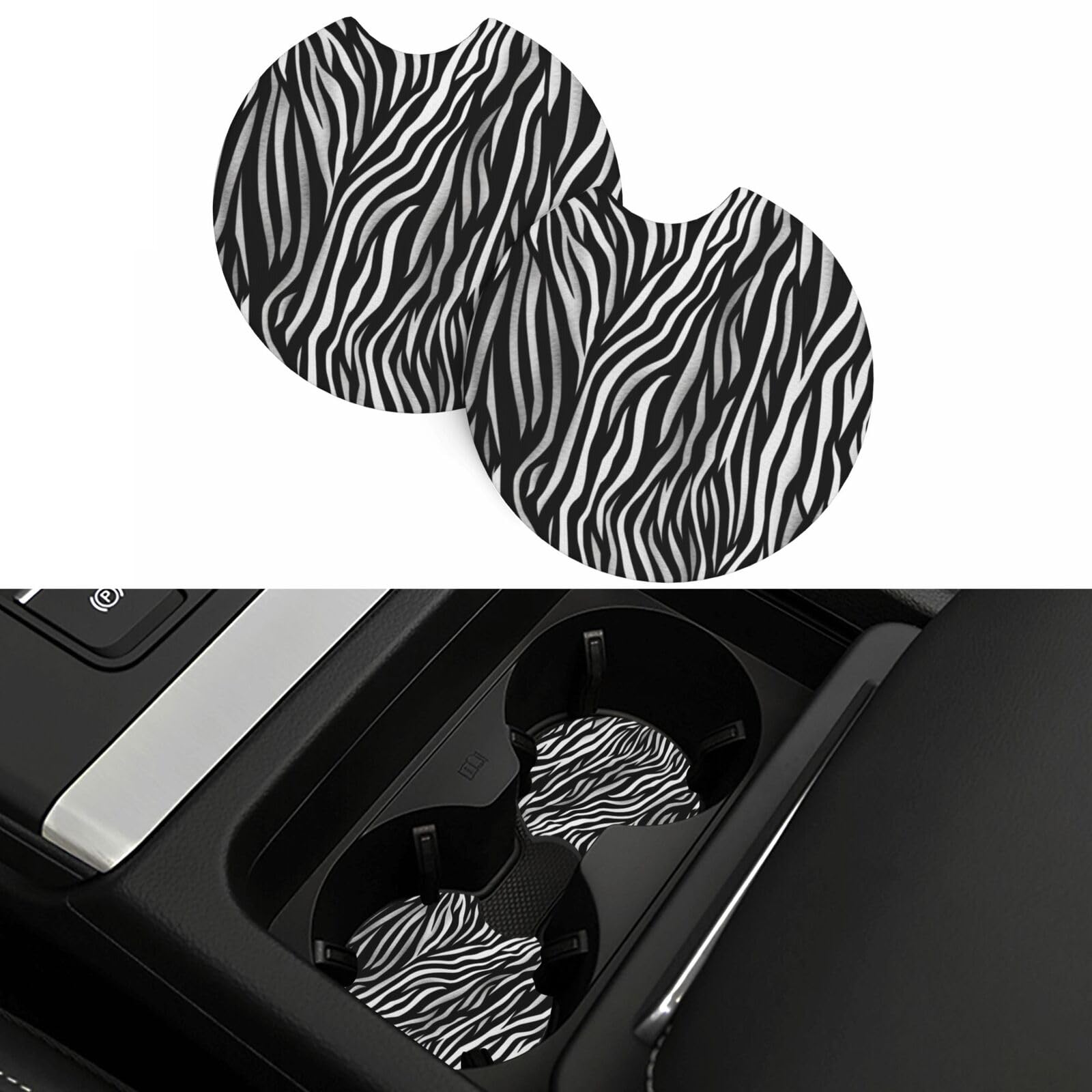 2 Pack Car Cup Coaster Universal Automotive Non-Slip Cup Holders 2.7" Waterproof Neoprene Cup Mat Zebra Print Coaster for Cup Holders Car Interior Accessories