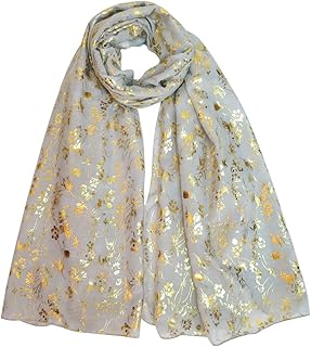 Lina & Lily Gold Glitter Floral Pattern Scarf Shawl Hijab (Silver)