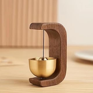 Hanging Doorbell Suction Door Type Solid Wood Wind Chime - for Door Opening - Magnetic Shopkeepers Bell Wood Doorbell Wind Chime for Refrigerator, Room, Porch, Garden (Walnut, C Shape) ﻿