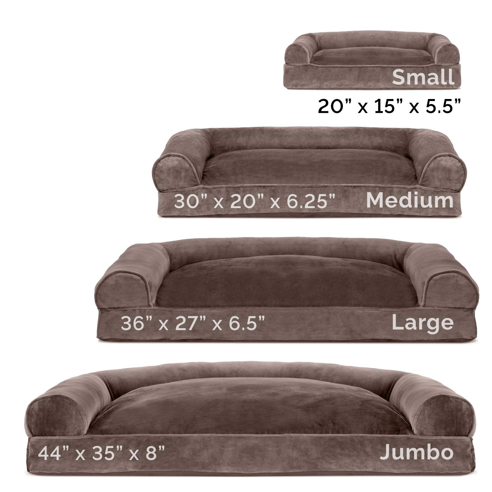 Furhaven Pet Bed for Dogs and Cats - Faux Fur and Velvet Sofa-Style Pillow Cushion Dog Bed, Removable Machine Washable Cover - Driftwood Brown, Large