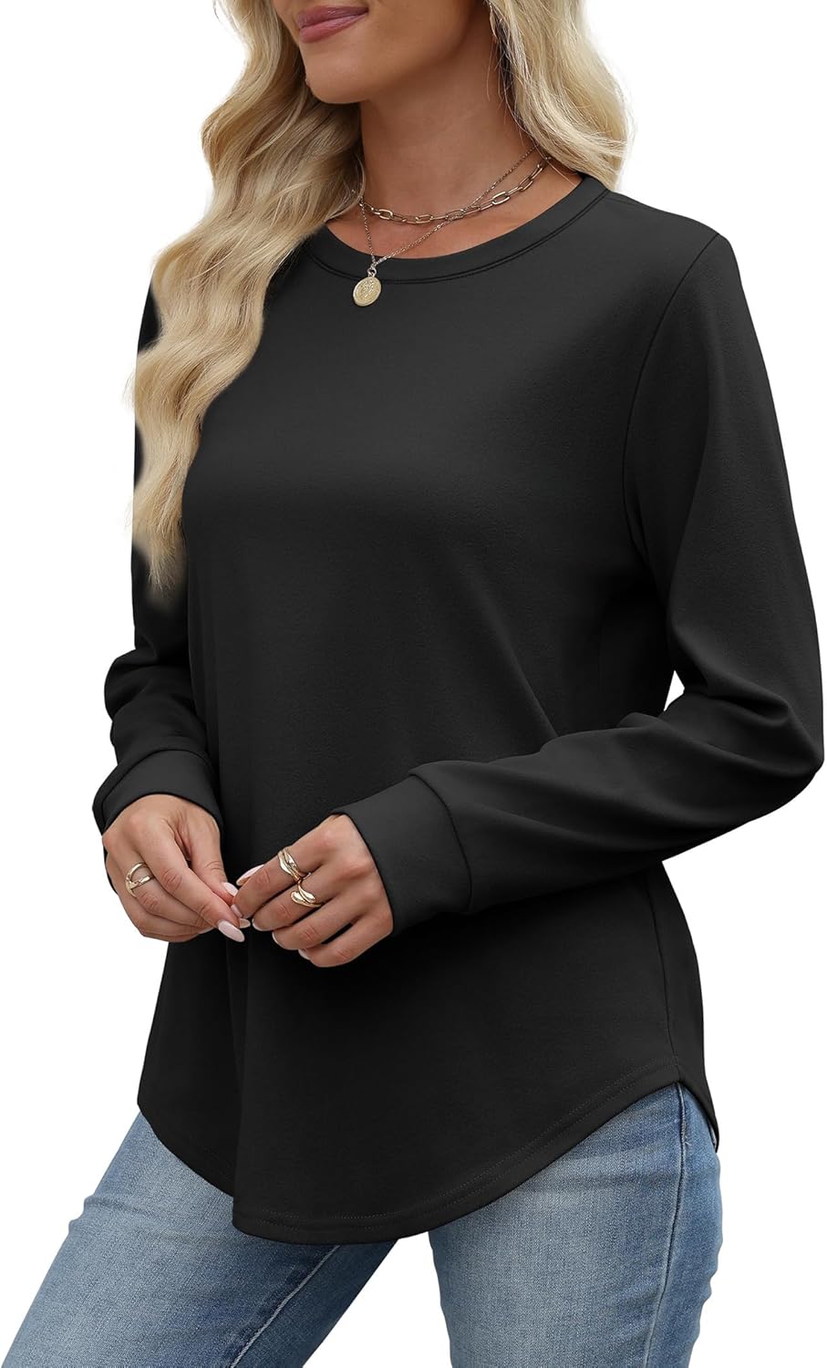 WIHOLL Sweatshirt for Women Crewneck Long Sleeve Shirts Curved Hem Lightweight Sweaters Fall Clothes 2025 - Image 5