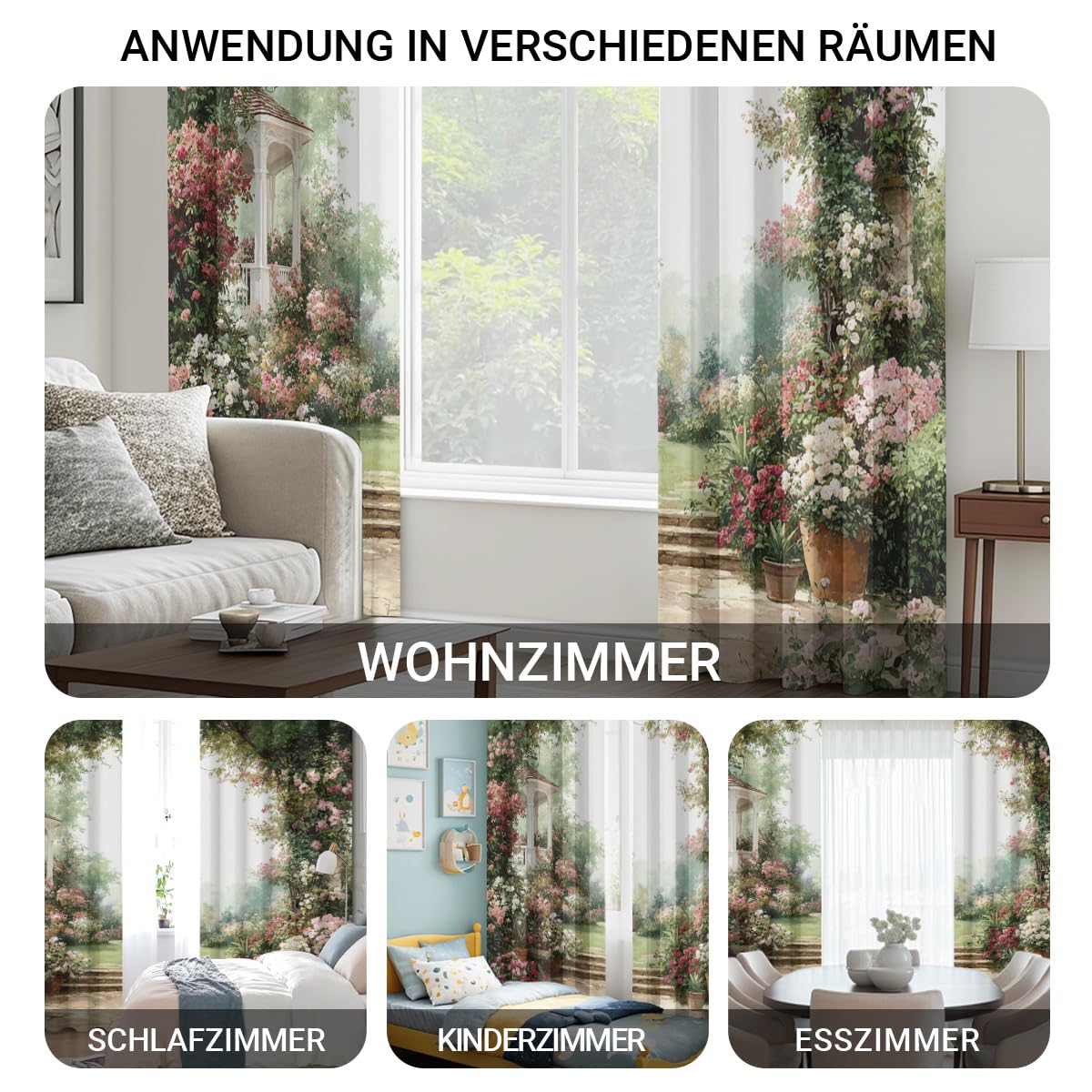 Générique Lot de 2 Rideau Occultant Fleur Jardin, Impression Rustique Romantique Rideaux de Fenêtre Thermique Isolants Anti Bruit a Oeillets Rideaux Chambre Salon 117x137 cm Z83j