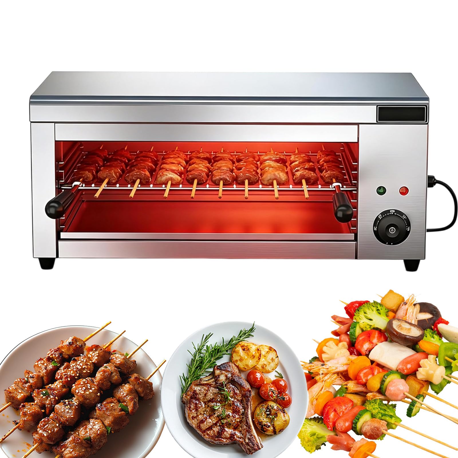 Grill Salamandra Comercial de Sobremesa, Rejilla Ajustable, Fundidor de Queso Eléctrico 2000W, Horno de Acero Inoxidable para Fundir Queso, Tostar Sándwiches, Asar Filetes - 50-300℃