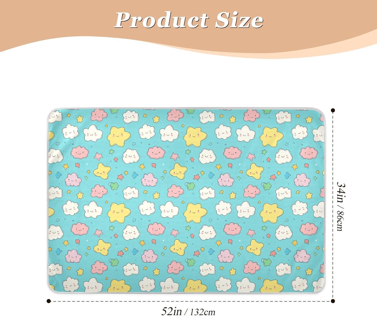 Cartoon Cute Stars Clouds Blue Extra Large Resuable Potty Training Pad Soft Absorbent Mattress Pad Anti-Lip Travel Mattress for Infant Baby , 52" L x 34" W