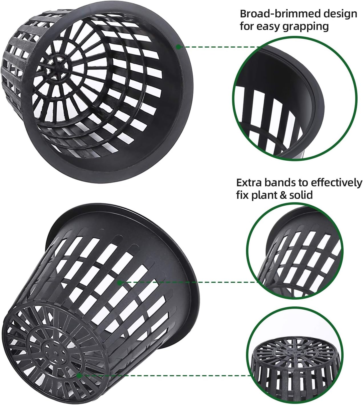 Ohuhu 3 Inch 30 Pack Net Pots Net Cups, Heavy Duty Plastic Orchid Pot with Wide Rim Design, Resilient Garden Slotted Mesh Cup with Pen & 30 PCS Plant Labels, Durable Bucket Baskets for Hydroponics