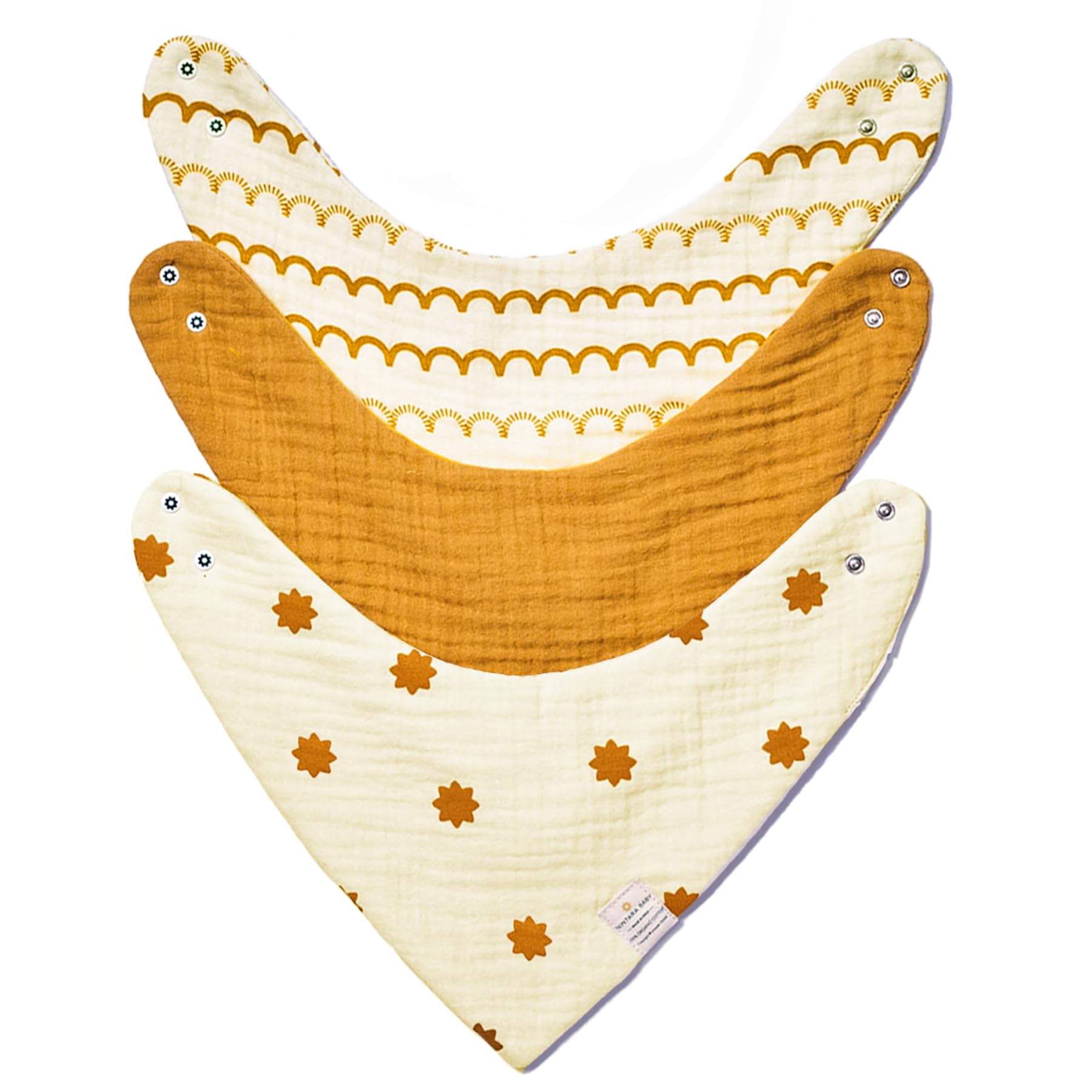 Nintara Baby Bandana Bibs - 100% Organic Premium Muslin Cotton, Absorbent, Soft, Adjustable Snap Buttons, Reversible, 6-Layers for Drooling, Teething, Feeding, Gifts for Babies Ages 0-3, Pack of 3-image-14