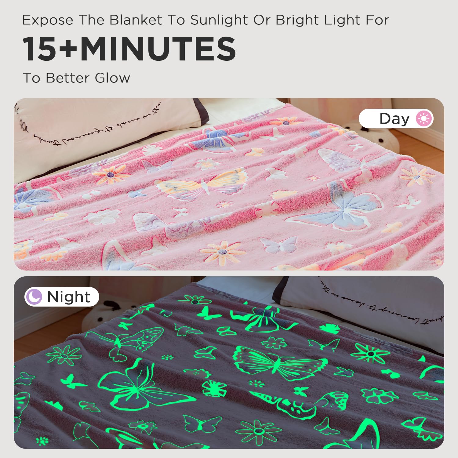 OLAOLA Butterfly Glow in The Dark Blanket for Kids Soft Flannel Throw Blankets Butterflies Gifts for Boys Girls Warm Cosy Sofa Bed Throws (130 x 150cm - Image 3