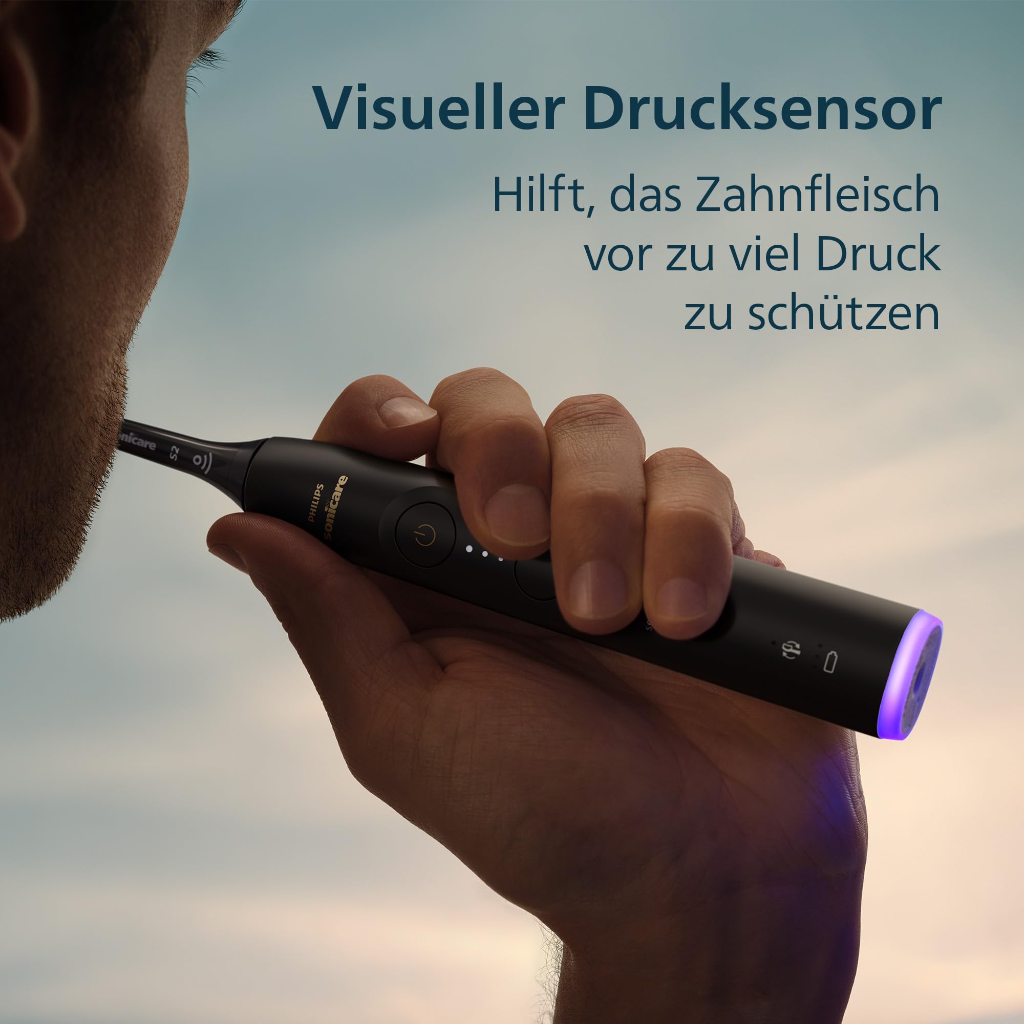 Philips Sonicare Series 6100 Elektrische Zahnbürste – Technologie der nächsten Generation, Drucksensor, 6 Putzeinstellungen, SmarTimer, BrushPacer, 21 Tage Laufzeit, Reiseetui, Schwarz, HX7401/12