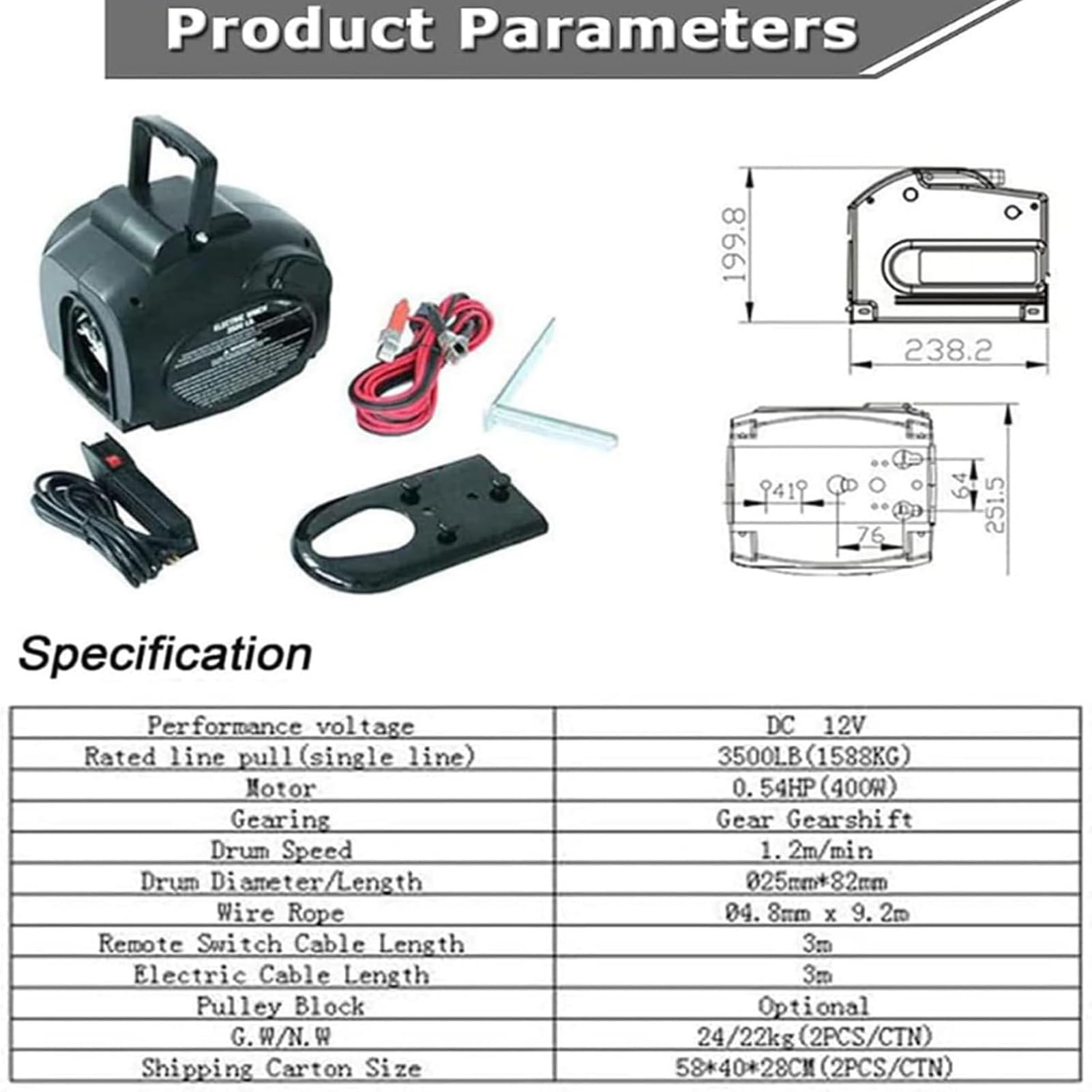 Kit salpa ancora for acqua salata marina 3500 libbre telecomando manuale