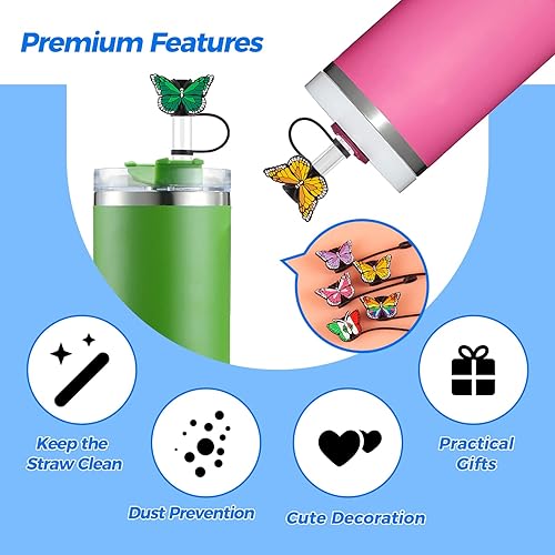 Miniatura 10 de 10 fundas de paja Stanley de vaca de 9 a 0.394 in, tapas de popote reutilizables para vasos Stanley de 3040 onzas, adornos de paja impermeables