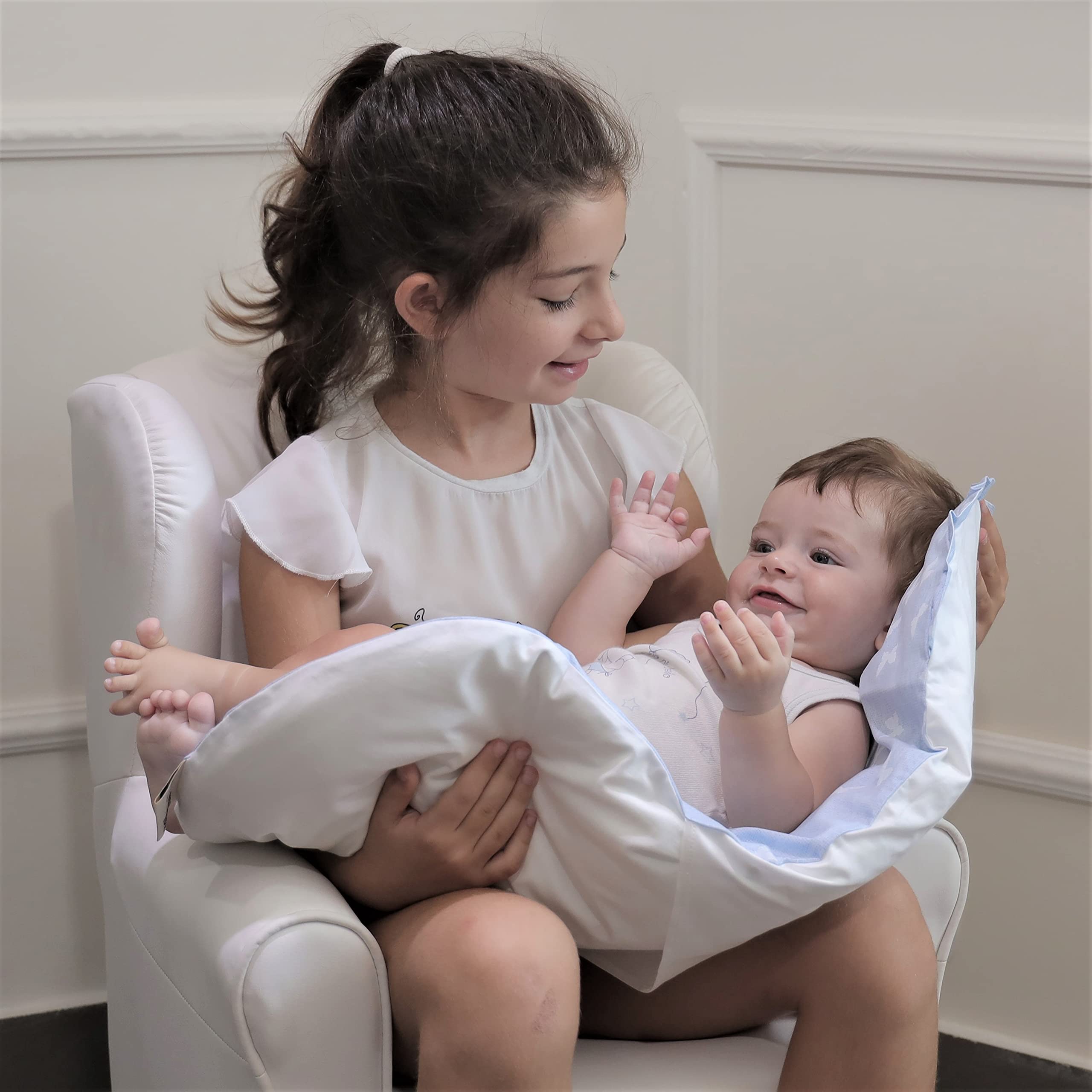 Topponcino Montessori o Cuscino di Sicurezza per Neonato, Sfoderabile, Esterno in Puro Cotone, Interno in Pura Lana Vergine, Materiali OekoTex, 100% Made in Italy, Collezione "Piccole Ali" Rosa