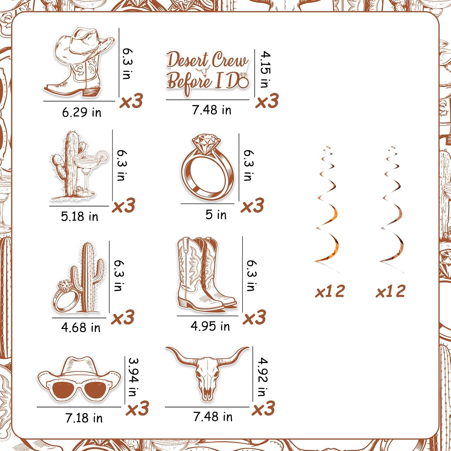 Desert Bachelorette Party Decorations 24Pcs Desert Crew Before I Do Hanging Swirl Western Cowboy Cactus Bridal Shower Ceiling Hanging Streamers for Women Desert Themed Engagement Wedding Supplies