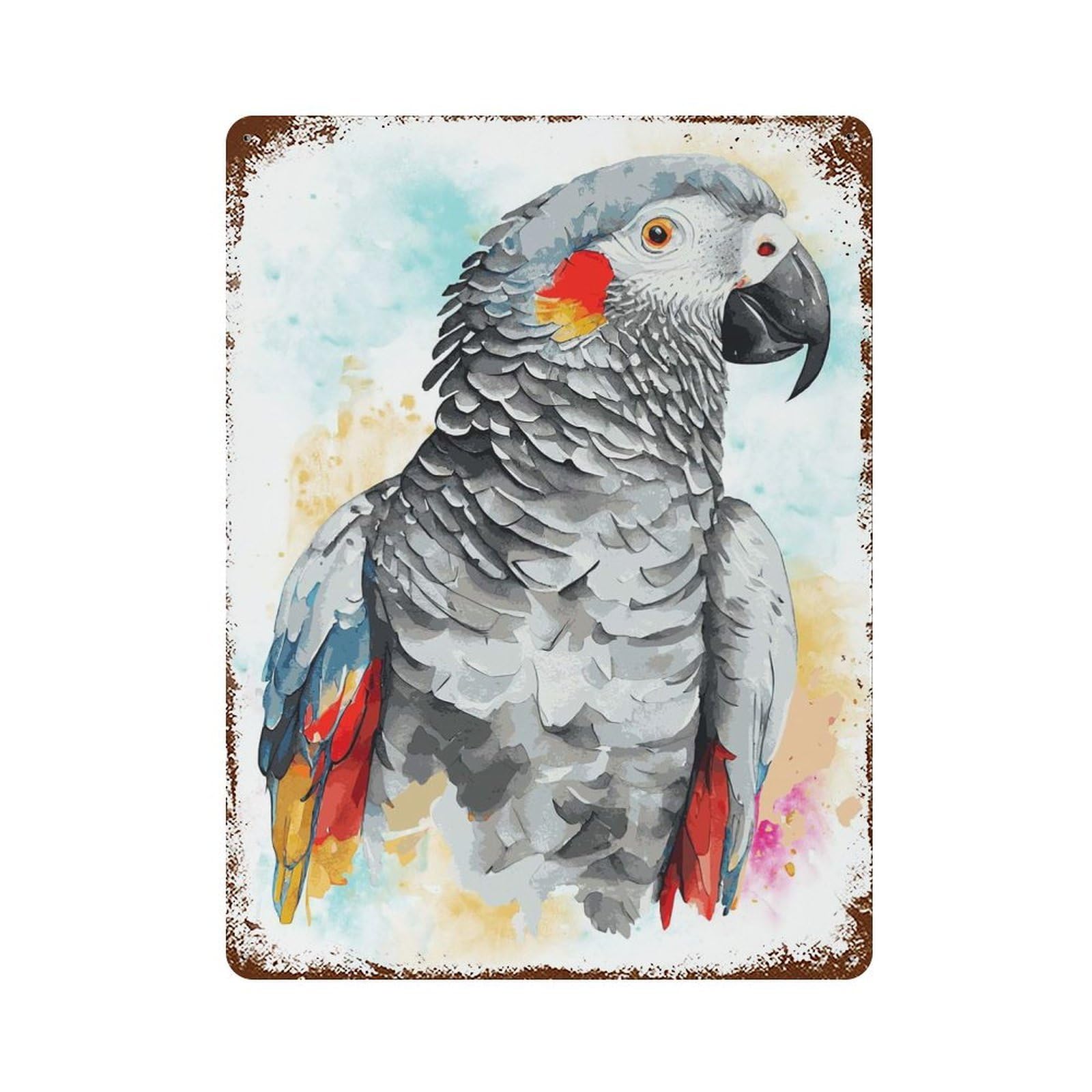 Decorative Tin Sign Abstract Grey Parrot Art 15.7"x11.8", Vintage Wall Decor for Pub, Kitchen And Man Cave Decor