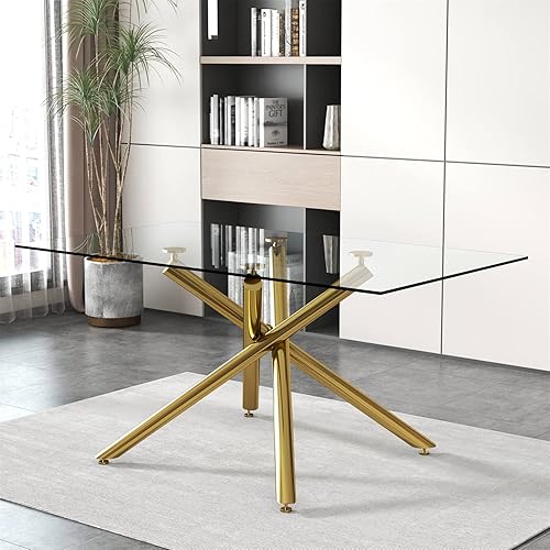 LKTART Mesa de comedor rectangular de cristal con mesa de vidrio templado de 039 pulgadas y patas de metal cromado plateado adecuada para cocina