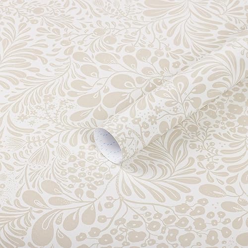 Heroad Peel and Stick Wallpaper Contact Paper Modern Wall Paper 17.3''x196'' Boho Floral Removable Wallpaper Beige Self Adhesive Contact Paper for Bedroom Living Room Walls Waterproof Vinyl Roll