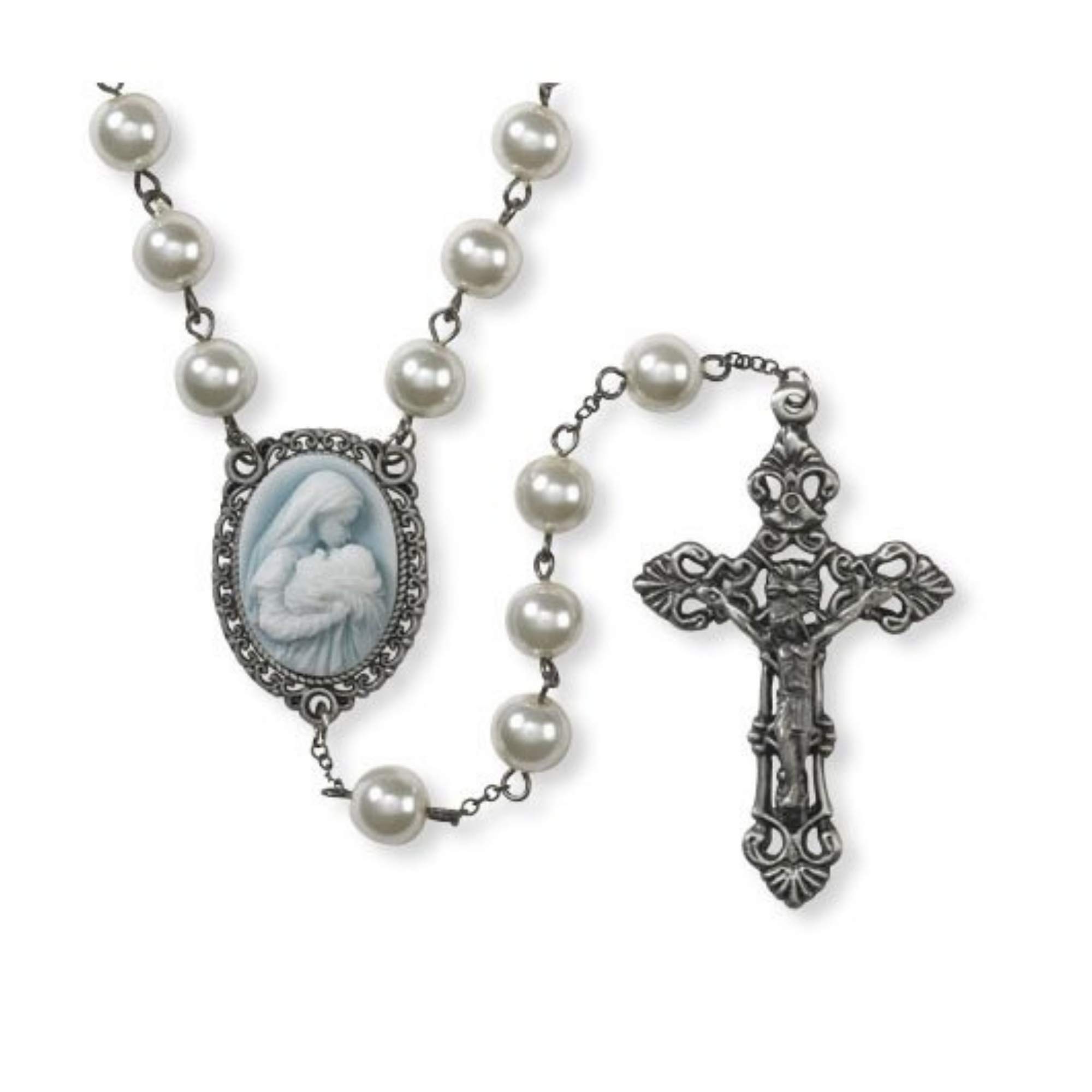 Amazon.com: Needzo Mother's Kiss Catholic Rosary with Faux Pearl