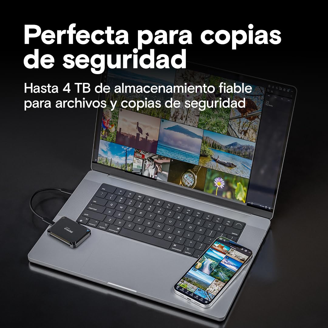 Crucial X9 SSD 1TB Portátil, hasta 1050MB/s, Compatible con PC, Mac, PlayStation y Xbox, Disco Duro Sólido Externo, USB-C 3.2 - CT1000X9SSD902