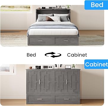 PUREMIND Queen Murphy Bed with Mattress Included for Small Space/Guest Room