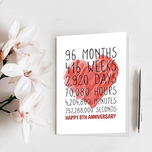 Miniatura 7 de Qiliji Tarjeta de feliz octavo aniversario para él y ella, tarjeta de aniversario de boda para marido y esposa, divertida tarjeta de felicitación de