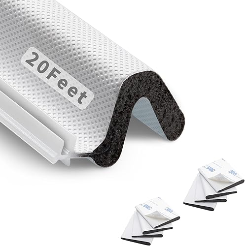 Sello de puerta de burlete de 20 pies con 8 sellos de esquina, repuesto en forma de V para marco de puerta (blanco)