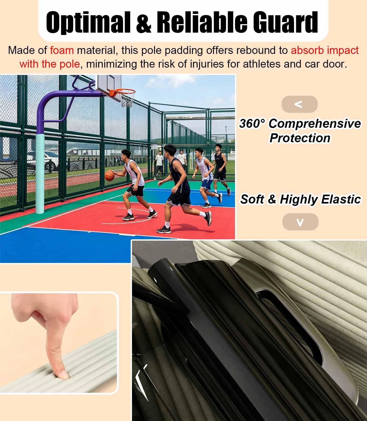 Almohadilla Poste de Baloncesto Acolchado Largo para Postes de Baloncesto, Protector de Columna para Disimular Imperfecciones, Funda para Postes de Baloncesto Redondos/Cuadrados(Light Pink,10pcs)