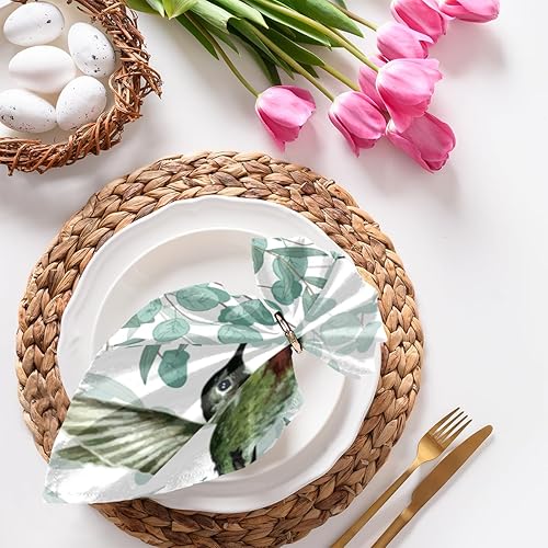 Juego de 4 servilletas de tela de hojas de colibríes de 20 x 20 pulgadas, servilletas de tela de pájaro verde, lavables, reutilizables, servilletas
